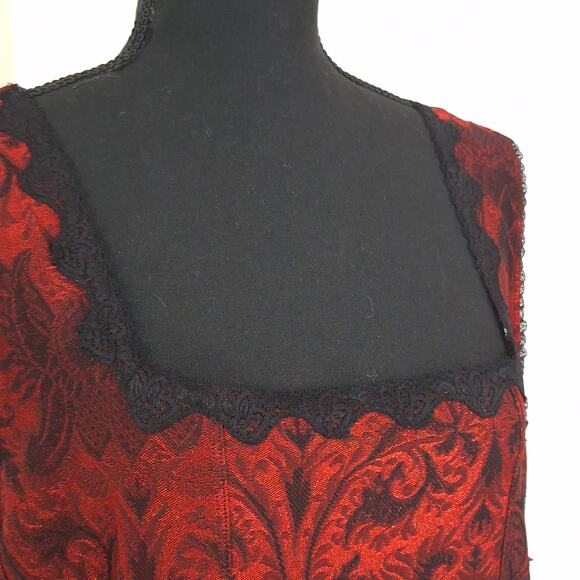 Coldwater Creek Red Black Damask Tank Top 1X Lace Trim Sleeveless Whimsigoth - Picture 3 of 12